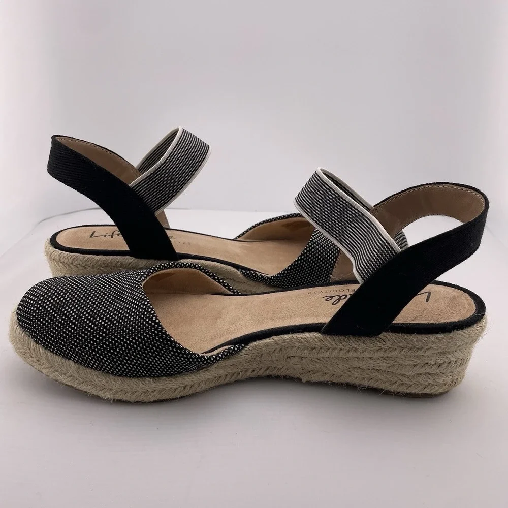 Lifestride Kimmie Espadrille Wedge Black Polkadot Shock‎ Absorption Women 9.5 M